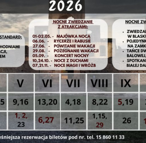 Harmonogram Zwiedzań Nocnych Zamku Krzyżtopór w sezonie turystycznym 2026