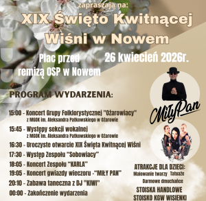 XIX Święto Kwitnącej Wiśni w Nowem 26 kwiecień 2026 r.